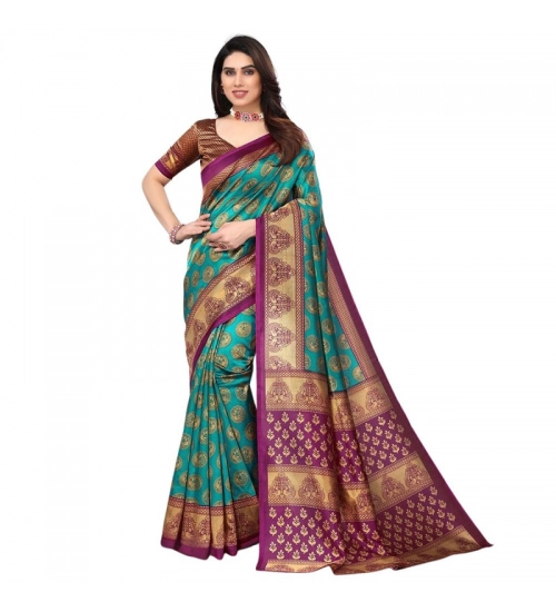 Generic Women's Litchi silk Printed Saree With Unstitched Blouse  5-6 Mtrs (Green)