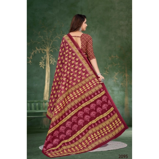 Generic Women's Soft Pure Cotton Printed Saree With Unstitched Blouse 5.5Mtr (Maroon)