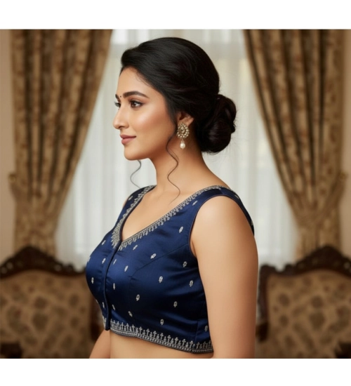 Generic Women's Zimmi Choo Sequin Work V-Neck Padded Blouse (Navy 38 Ready (Self Alterable 36–40)