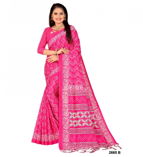 Generic Women's Soft Pure Cotton Printed Saree With Unstitched Blouse 5.5Mtr (Pink)