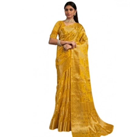Generic Women's Organza Woven Saree With Unstitched Blouse 5.5Mtr (Yellow)