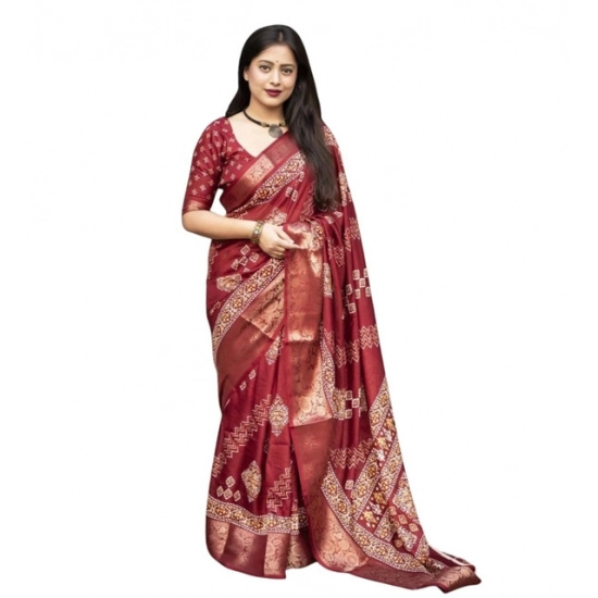 Generic Women's Cotton Silk Printed Saree With Unstitched Blouse 5.5Mtr (Maroon) Generic Women's Cotton Silk Printed Saree With Unstitched Blouse 5.5Mtr (Maroon)