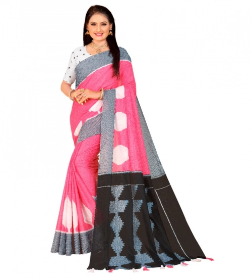 Generic Women's Soft Pure Cotton Printed Saree With Unstitched Blouse 5.5Mtr (Pink)