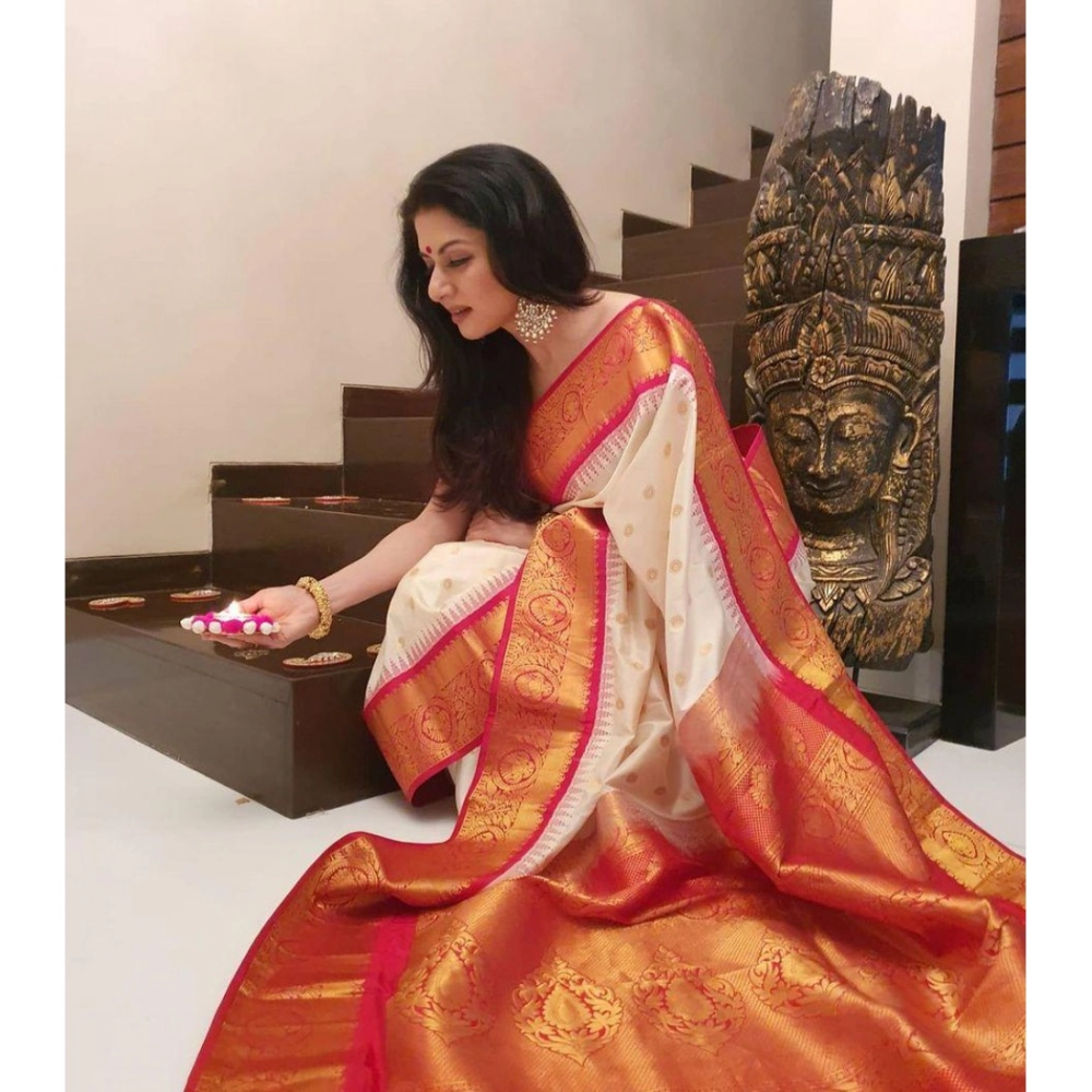 Generic Women's Soft Litchi Silk Jacquard Work Saree With Unstitched Blouse 5.5Mtr (White) Generic Women's Soft Litchi Silk Jacquard Work Saree With Unstitched Blouse 5.5Mtr (White)