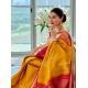 Generic Women's Litchi silk Printed Saree With Unstitched Blouse (Yellow)