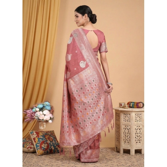 Generic Women's Linen Cotton Printed Saree With Unstitched Blouse 5.5Mtr (Pink) Generic Women's Linen Cotton Printed Saree With Unstitched Blouse 5.5Mtr (Pink)
