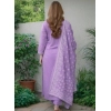 Generic Women's Chanderi Silk Ethnic Motif Round 3/4th Sleeve Kurti With Pant Dupatta Set (Lavender)