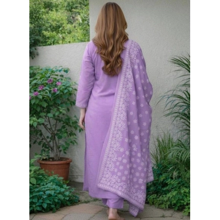Generic Women's Chanderi Silk Ethnic Motif Round 3/4th Sleeve Kurti With Pant Dupatta Set (Lavender) Generic Women's Chanderi Silk Ethnic Motif Round 3/4th Sleeve Kurti With Pant Dupatta Set (Lavender)