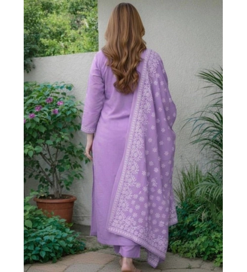 Generic Women's Chanderi Silk Ethnic Motif Round 3/4th Sleeve Kurti With Pant Dupatta Set (Lavender) Generic Women's Chanderi Silk Ethnic Motif Round 3/4th Sleeve Kurti With Pant Dupatta Set (Lavender)