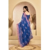 Generic Women's Faux Linen Printed Ready to wear Saree With Unstitched Blouse 5.5Mtr (Blue)