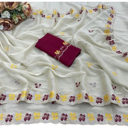 Generic Women's Star Georgette Embroidered Saree With Unstitched Blouse 5.5Mtr (Beige-Red) Generic Women's Star Georgette Embroidered Saree With Unstitched Blouse 5.5Mtr (Beige-Red)