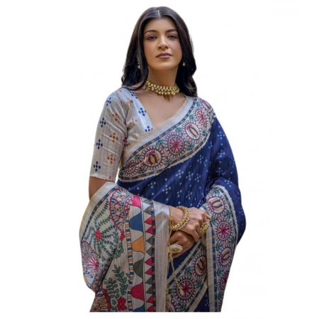 Generic Women's Faux_Tussar Geometric_Print Saree With Unstitched Blouse 5.5Mtr (Blue) Generic Women's Faux_Tussar Geometric_Print Saree With Unstitched Blouse 5.5Mtr (Blue)