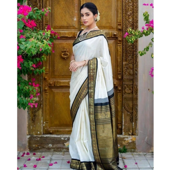 Generic Women's Soft Litchi Silk Jacquard Work Saree With Unstitched Blouse 5.5Mtr (White) Generic Women's Soft Litchi Silk Jacquard Work Saree With Unstitched Blouse 5.5Mtr (White)