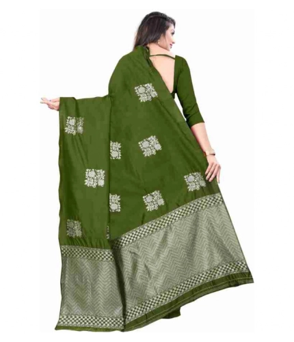 Generic Women's Soft Lichi Silk Printed Saree With Unstitched Blouse 5.5Mtr (Green)