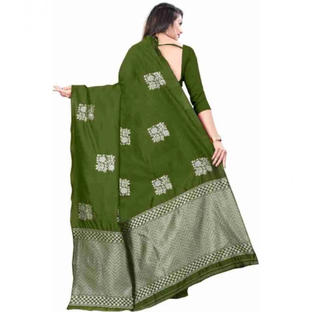 Generic Women's Soft Lichi Silk Printed Saree With Unstitched Blouse 5.5Mtr (Green)