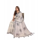 Generic Women's Linen Cotton Printed Saree With Unstitched Blouse 5.5Mtr (Off White)