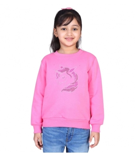 Generic Girl's Fleece Embellished Long Sleeves Sweatshirt (Pink)