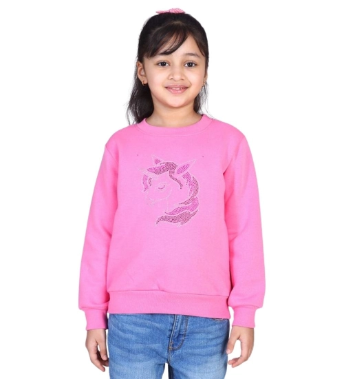 Generic Girl's Fleece Embellished Long Sleeves Sweatshirt (Pink)