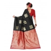 Generic Women's Soft Lichi Silk Printed Saree With Unstitched Blouse 5.5Mtr (Black)