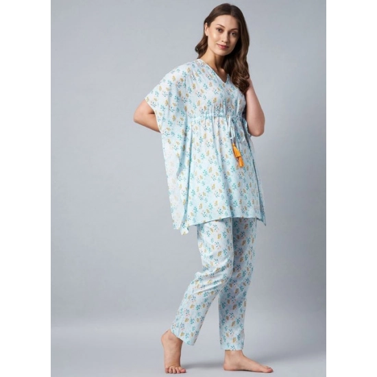 Generic Women's Rayon Floral Kaftan Sleeve Kaftan Sets (Light Blue) Generic Women's Rayon Floral Kaftan Sleeve Kaftan Sets (Light Blue)