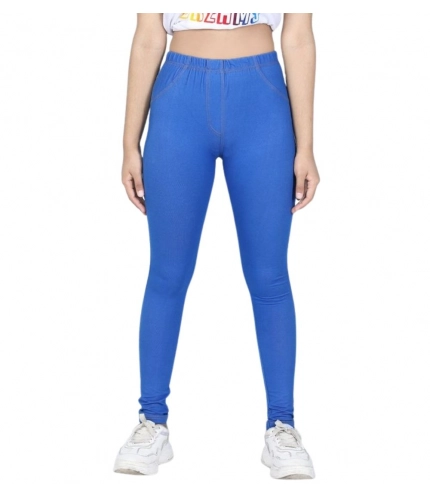 Generic Girl's Cotton Lycra Solid Elasticated Jeggings (Blue) Generic Girl's Cotton Lycra Solid Elasticated Jeggings (Blue)