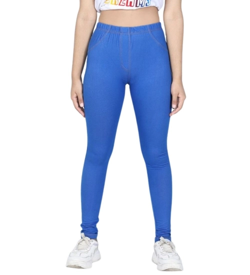 Generic Girl's Cotton Lycra Solid Elasticated Jeggings (Blue) Generic Girl's Cotton Lycra Solid Elasticated Jeggings (Blue)