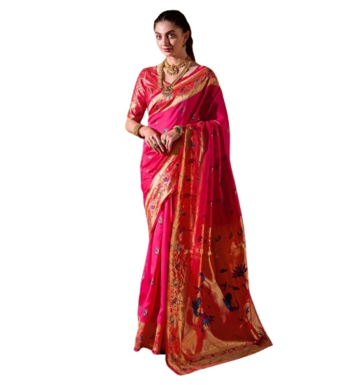 Generic Women's Silk Blend Zari Woven Saree With Unstitched Blouse 5.5Mtr (Pink)
