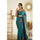 Generic Women's Litchi silk Printed Saree With Unstitched Blouse (Rama Blue)