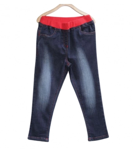 Generic Girl's Denim Ribbed Elasticated Jeans (Red-Blue)