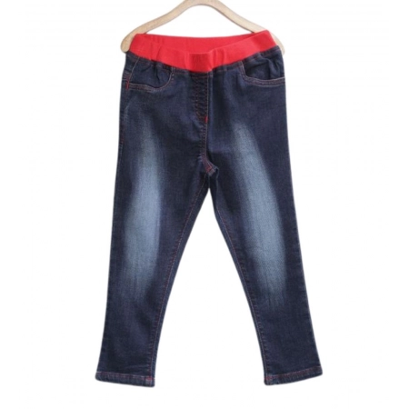 Generic Girl's Denim Ribbed Elasticated Jeans (Red-Blue) Generic Girl's Denim Ribbed Elasticated Jeans (Red-Blue)