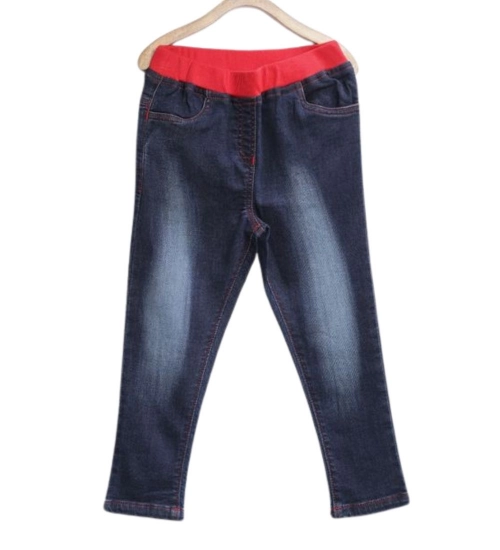 Generic Girl's Denim Ribbed Elasticated Jeans (Red-Blue)