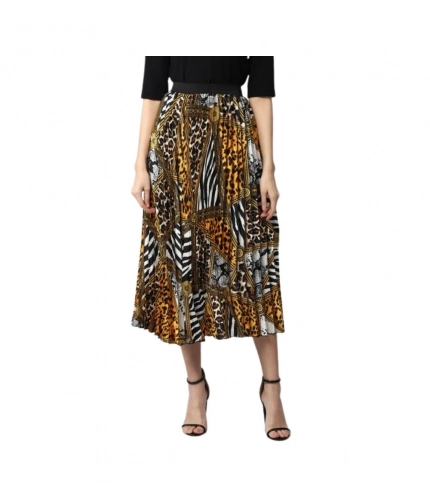 Generic Women's Satin Pleated Elasticated Skirt (Multicolor)