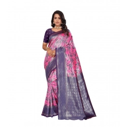 Generic Women's Banarasi Silk Jaquard Woven Saree With Unstitched Blouse 5.5Mtr (Pink)