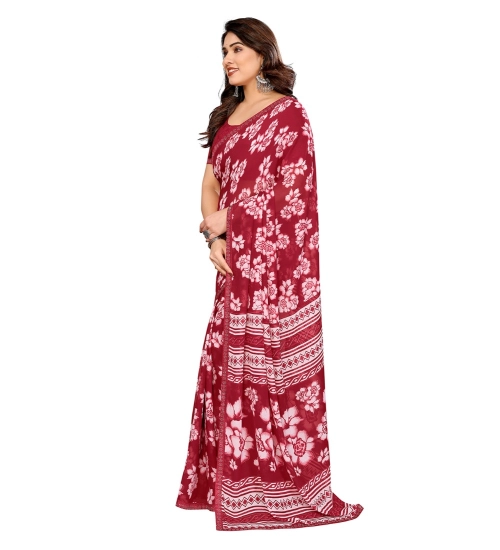 Generic Women's Georgette Printed Saree With Unstitched Blouse 5.5Mtr (Red)