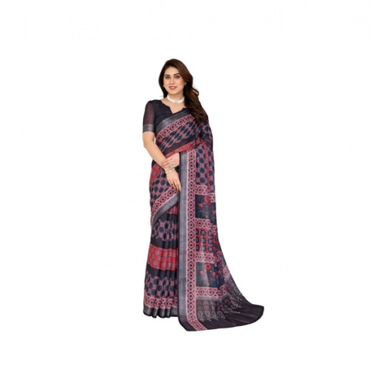 Generic Women's Linen Cotton Printed Saree With Unstitched Blouse 5.5Mtr (Black) Generic Women's Linen Cotton Printed Saree With Unstitched Blouse 5.5Mtr (Black)