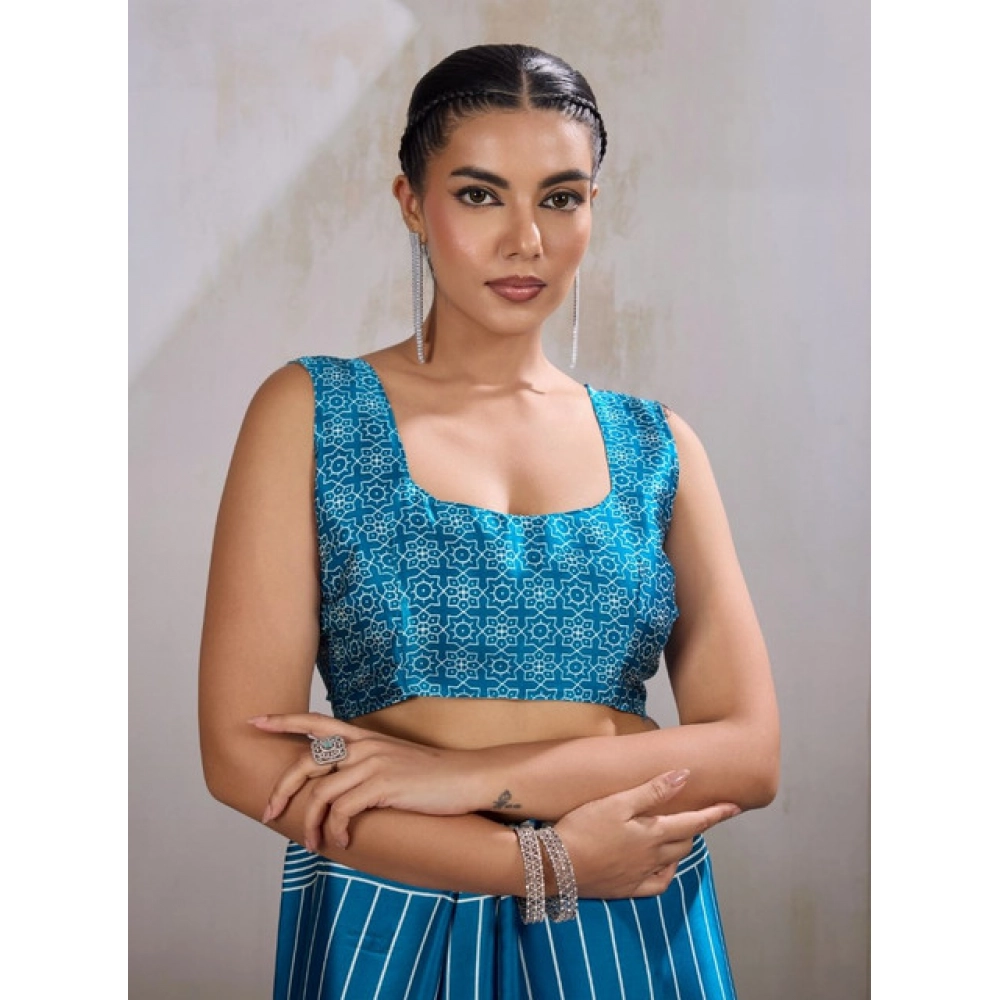 Generic Women's Satin Crepe Printed Saree With Unstitched Blouse 5.5Mtr (Rama Blue) Generic Women's Satin Crepe Printed Saree With Unstitched Blouse 5.5Mtr (Rama Blue)