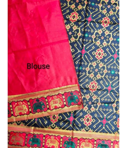 Generic Women's Patola Silk Meena And Zari Woven Saree With Unstitched Blouse 5.5Mtr (Navy)
