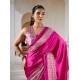 Generic Women's Satin Crepe Printed Saree With Unstitched Blouse 5.5Mtr (Pink)
