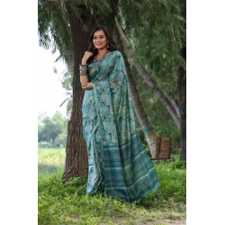 Generic Women's Faux_Tussar_Silk Abstract_Print Saree With Unstitched Blouse 5.5Mtr (Sea_Green)