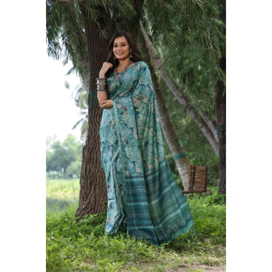 Generic Women's Faux_Tussar_Silk Abstract_Print Saree With Unstitched Blouse 5.5Mtr (Sea_Green) Generic Women's Faux_Tussar_Silk Abstract_Print Saree With Unstitched Blouse 5.5Mtr (Sea_Green)