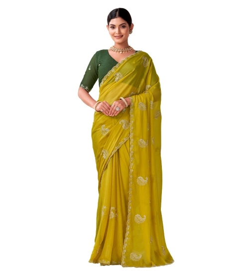 Generic Women's Digital Printed  Georgette Saree With Unstitched Blouse (Yellow, 5-6 Mtrs)