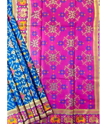 Generic Women's Patola Silk Meena And Zari Woven Saree With Unstitched Blouse 5.5Mtr (Pink)