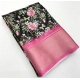Generic Women's Cotton Silk Floral Printed Saree With Unstitched Blouse 5.5Mtr (Black)