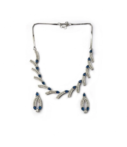 Generic Women's Brass Silver Plated Necklace set (Blue) Generic Women's Brass Silver Plated Necklace set (Blue)