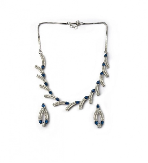 Generic Women's Brass Silver Plated Necklace set (Blue) Generic Women's Brass Silver Plated Necklace set (Blue)