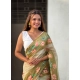 Generic Women's Linen Printed Saree With Unstitched Blouse 5.5Mtr (Mahendi)