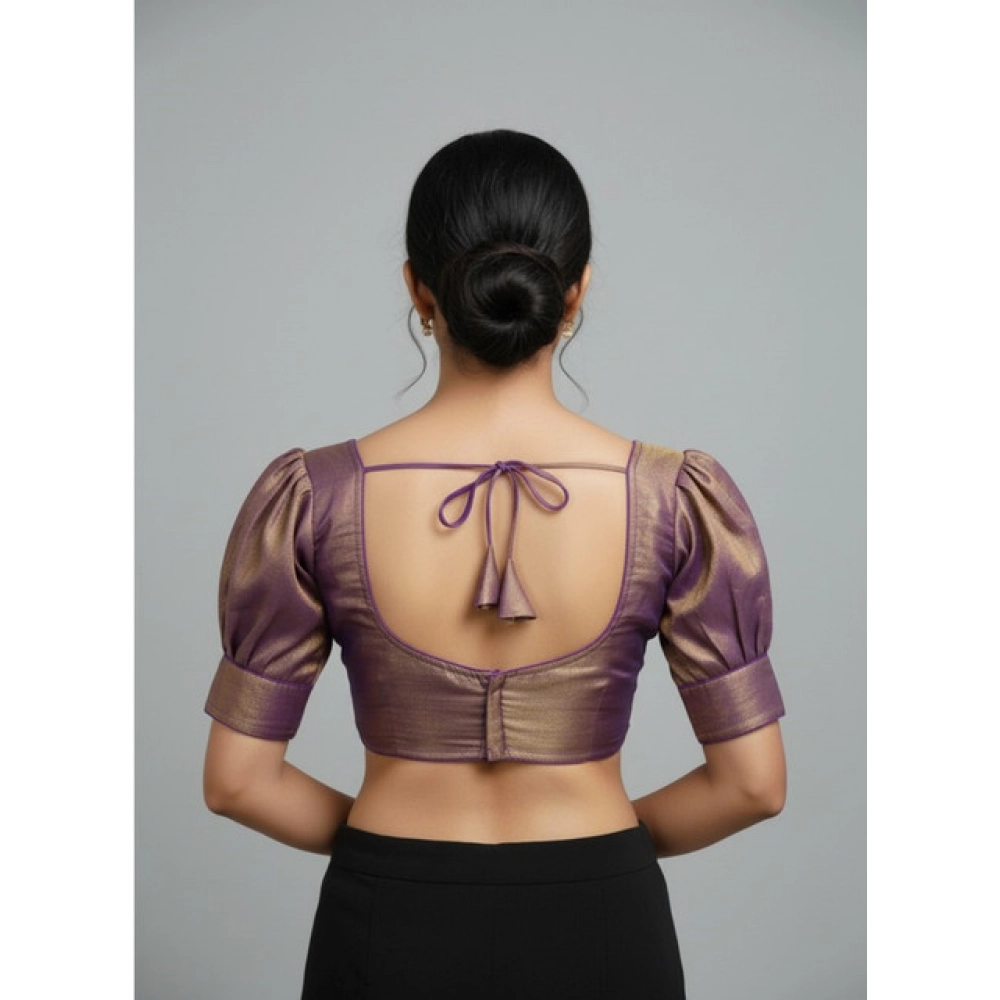 Generic Women's Erode Silk V Neck Padded Blouse (Purple, 38 Ready Size (Self-Alterable 36–40)