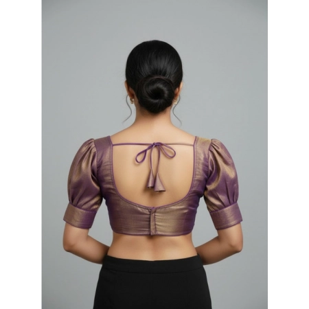 Generic Women's Erode Silk V Neck Padded Blouse (Purple, 38 Ready Size (Self-Alterable 36–40)