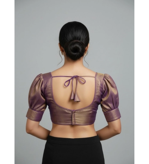 Generic Women's Erode Silk V Neck Padded Blouse (Purple, 38 Ready Size (Self-Alterable 36–40)