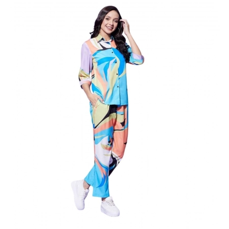 Generic Women's Polyester Colour Blocking 3-4th Sleeve Co-Ord Set (Multicolor)
